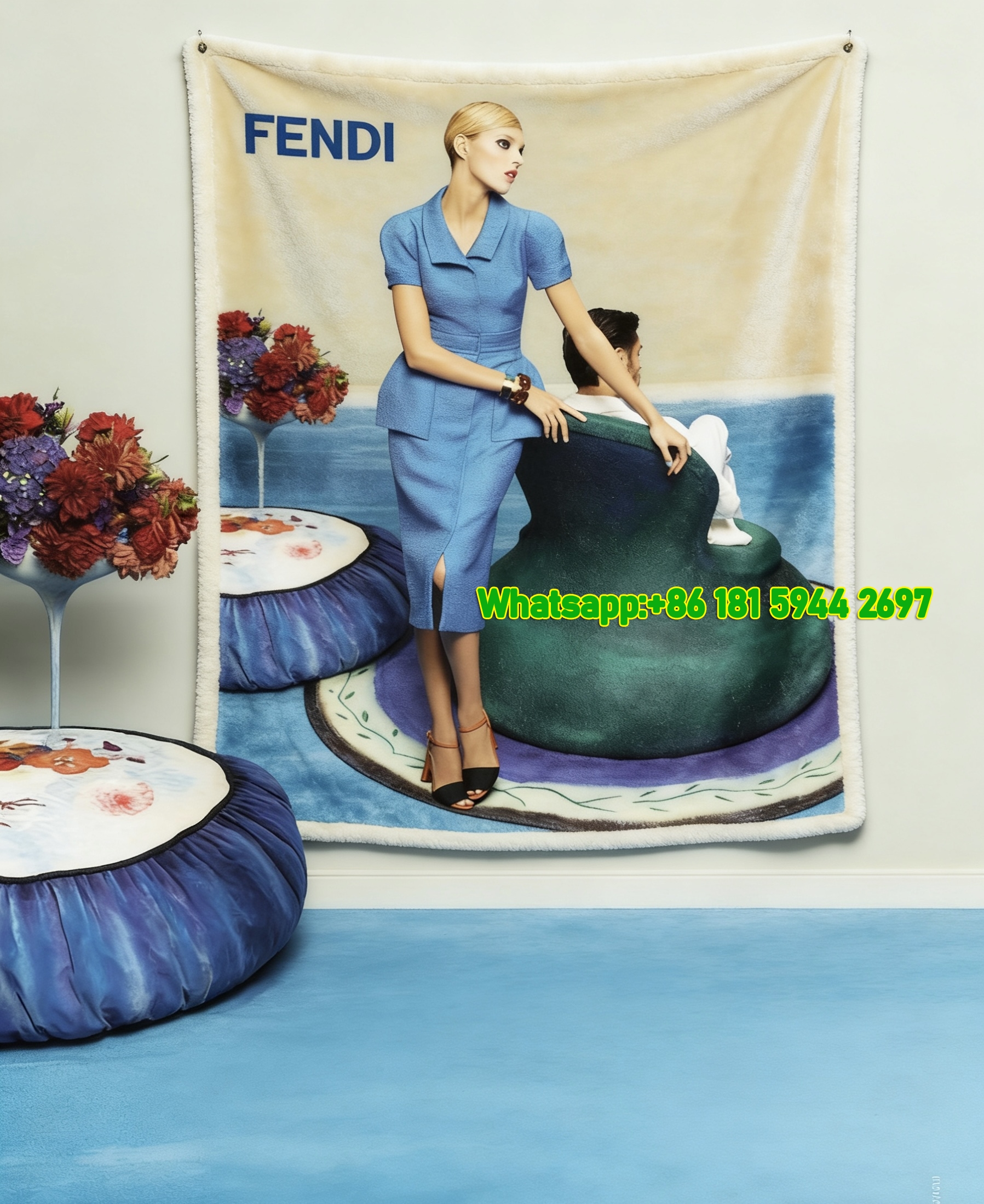 Fendi Luxury Fashion Print Flannel Throw Blanket for Sofa Wall Decor IMG_9556